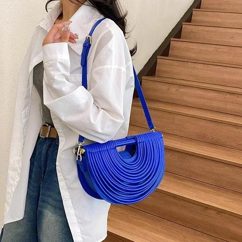 Handbags for women 2025 new gold luxury designer brand handwoven noodle bags rope knotted pulled half moon silver