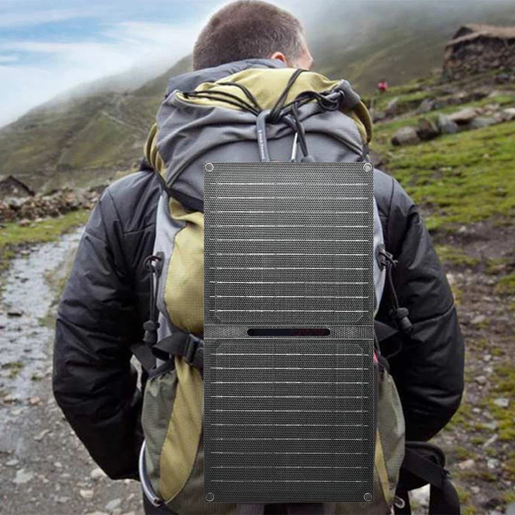 24W Portable Solar Panel with USB-C USB-A Outputs Foldable Solar Panel Solar Charging Panel for Phone Power Bank Small Fan