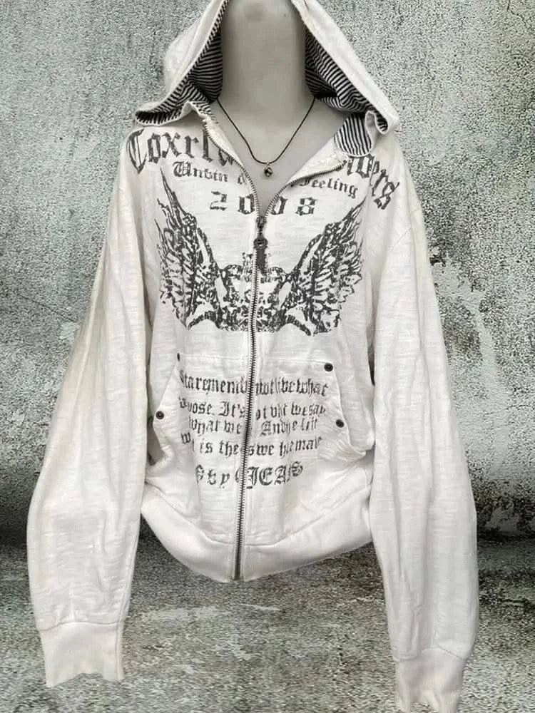 Hooded Sweatshirt Women Grunge Vintage Gothic Print