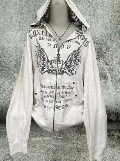 Hooded Sweatshirt Women Grunge Vintage Gothic Print