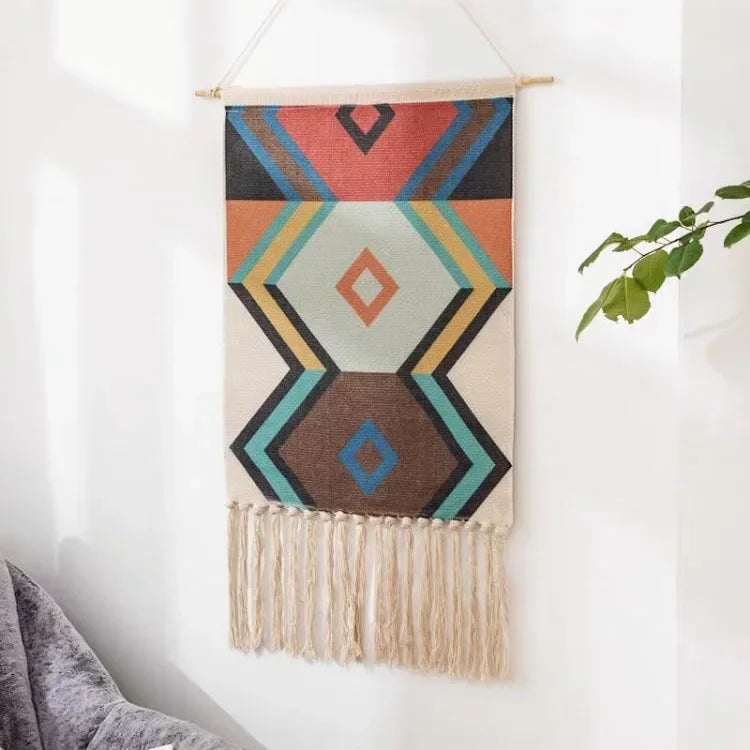 Home decoration Bohemian Tapestry Wall decor aesthetic room Tassel Macrame Hanging Art geometric Woven Cotton Handmade Linen for