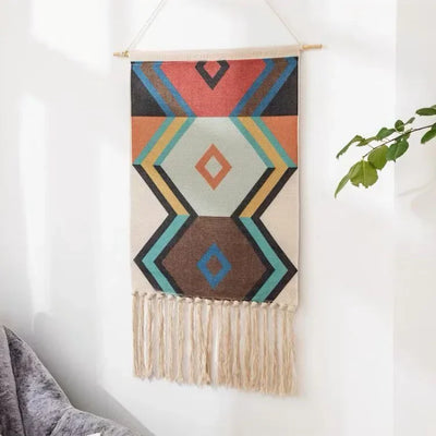 Home decoration Bohemian Tapestry Wall decor aesthetic room Tassel Macrame Hanging Art geometric Woven Cotton Handmade Linen for