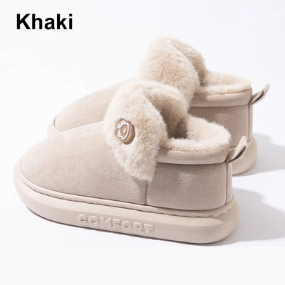 Winter Warm House Slippers Indoor Outdoor Cotton Plush Shoes Eva Lightweight Cozy Fur Lining For Men Women Family Comfort
