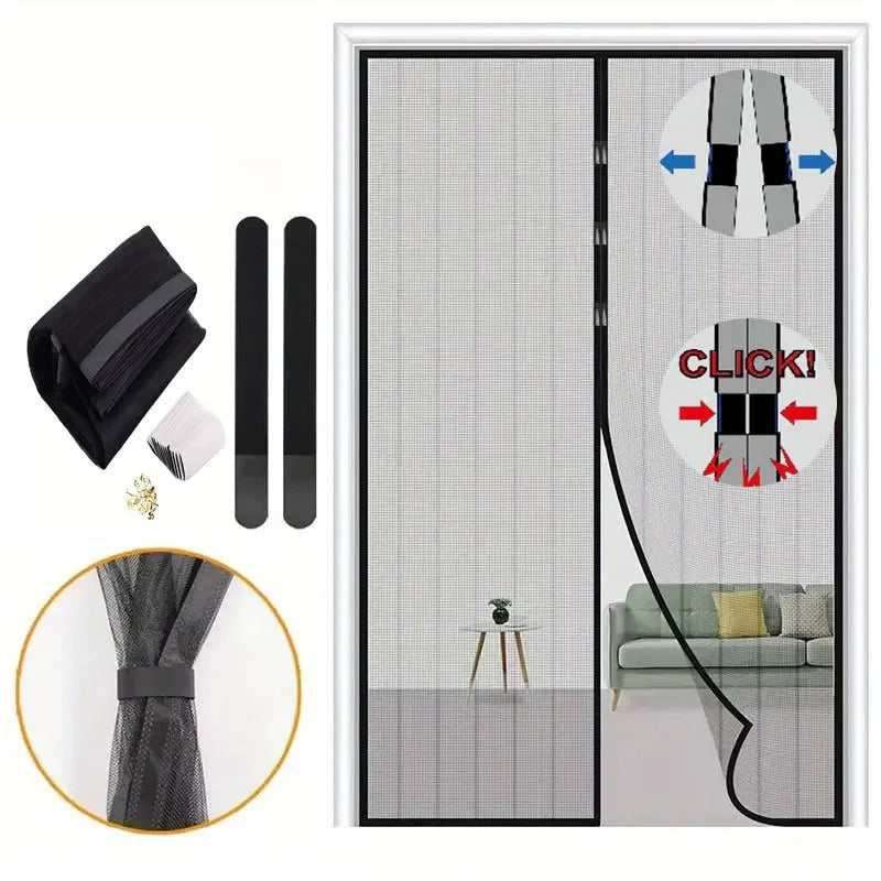 Magnetic Screen Door Curtain Anti Mosquito Insect Fly Bug Polyester Soft Door Curtain Easy Installation Auto-Close Door Mesh
