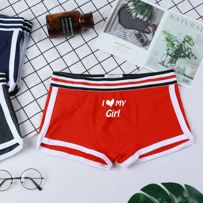 Sexy Couples Lovers Cotton Underwear I LOVE MY GIRL Men Boxer Shorts Homme Lingerie Women's Panties Cotton Underwears Boxers