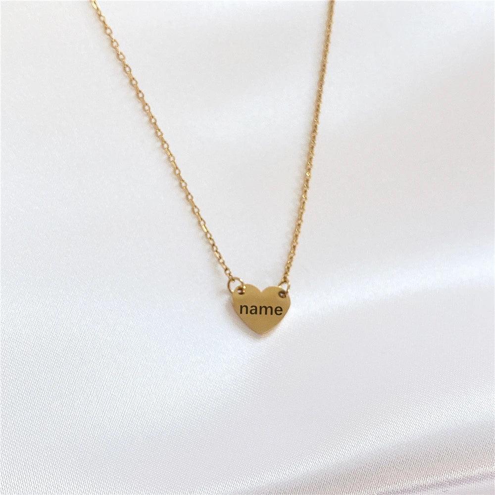 Engraved Customized Side ways Dainty Heart Pendant Necklace Personality Engraved Jewelry for Woman Girl Stainless Steel Gift