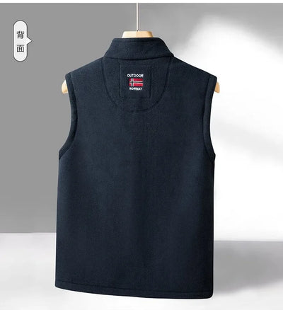 Outerwear Fleece Vest Men Autumn Winter Sleeveless Fleece Jacket Solid Color Warm Vest Outdoor Casual Fashion Hiking Polar Suit