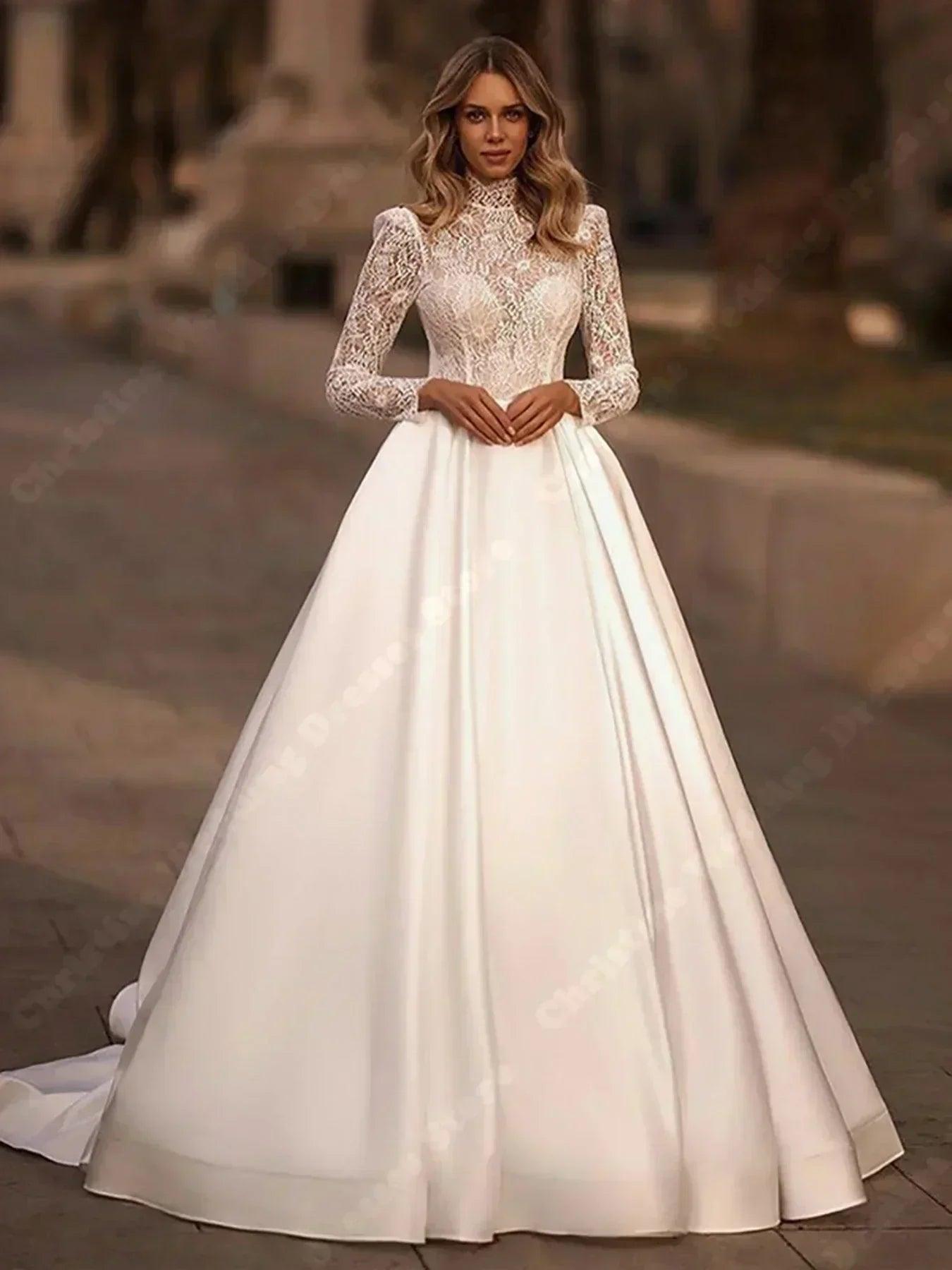 Formal wedding dresses glitter tulle full sleeves princess gown