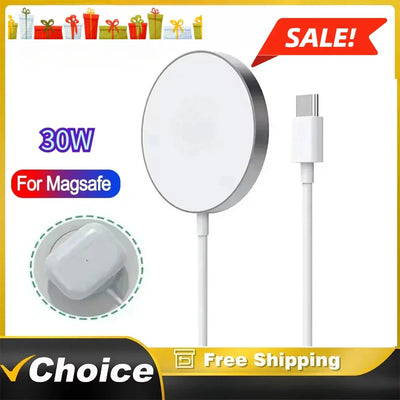 30W Magnetic Wireless Charger Dock Station With Type C Fast Charging Cable For iPhone 16 15 pro Max Airpods Phone Charger Holder