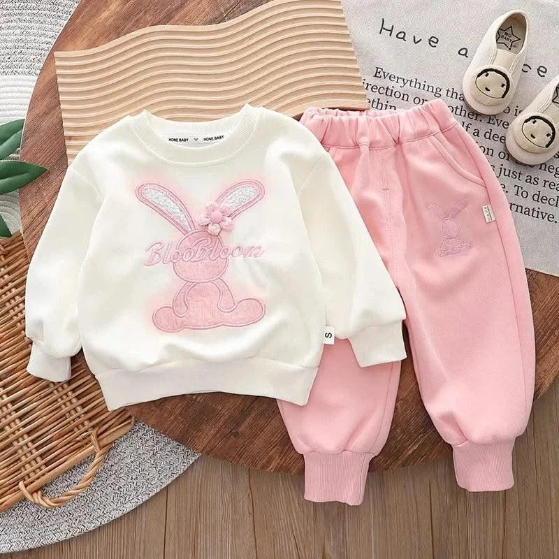 Cartoon Rabbit Long-Sleeved Sweater Two-Piece Baby girl clothes | Children's Spring and Autumn Clothes'