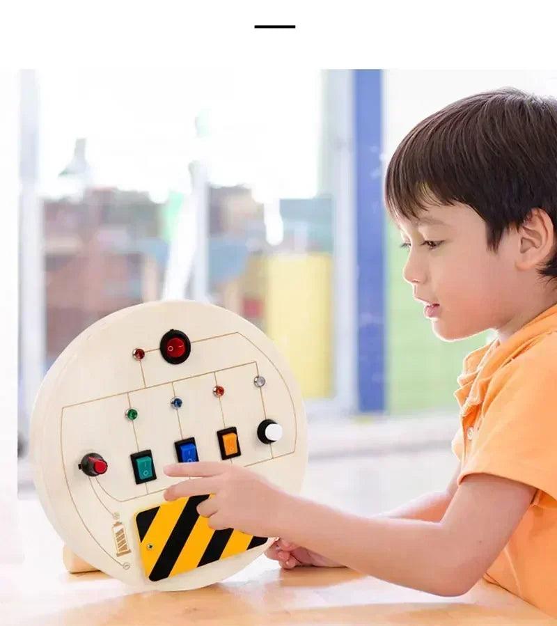 Montessori busy board sensory toys wooden with led light switch control travel activities children games for 2-4 years