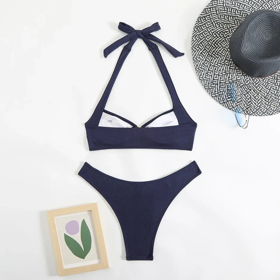 Sexy Women's Swimsuit 2025 Summer Bikini Two-piece Swimwear for Woman Beachwear Halter Bikinis Sets Swimming Beach Bathing Suits