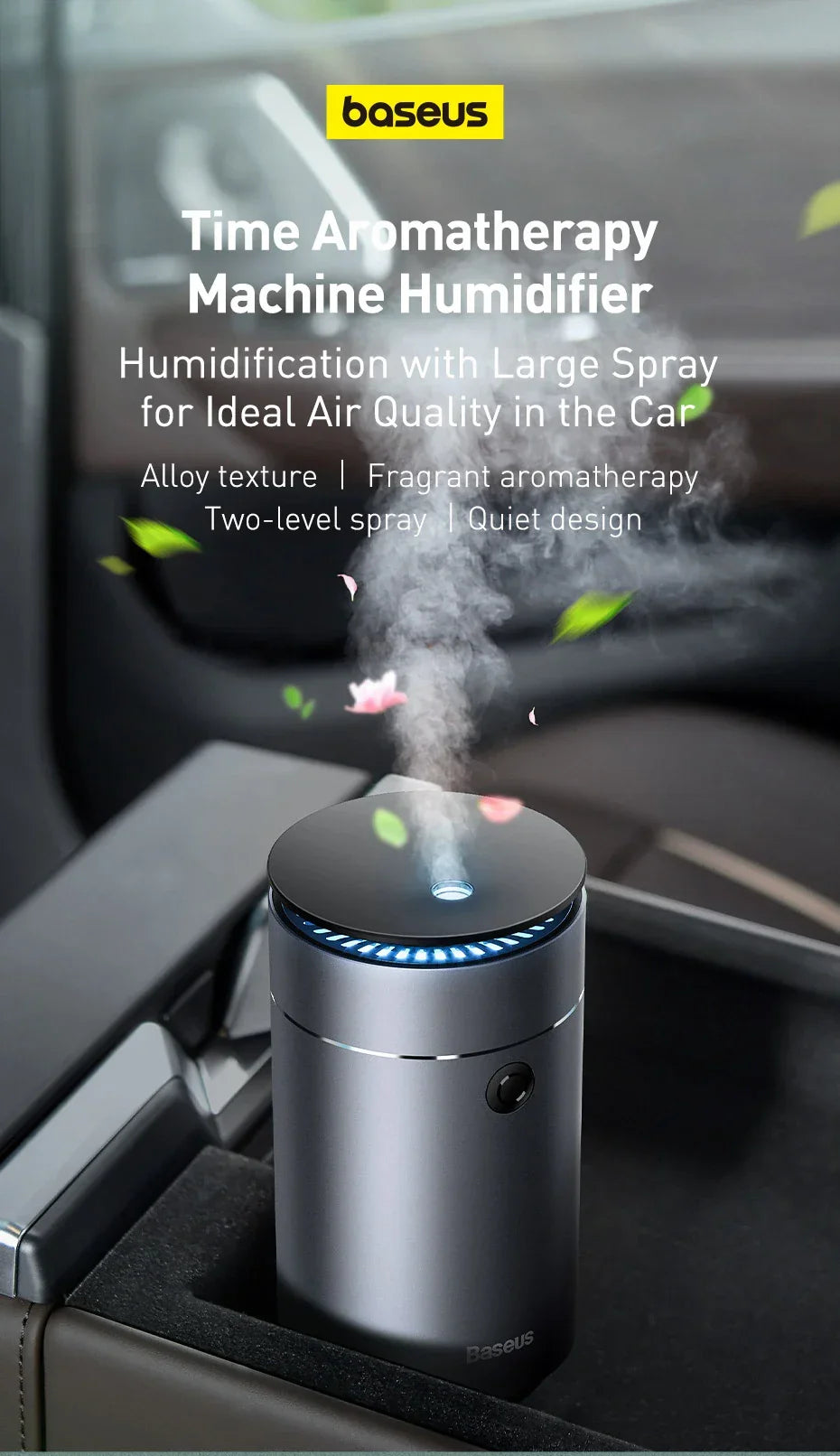 Baseus Car Diffuser Humidifier Auto Air Purifier Aromo Air Freshener with LED Light For Car Aroma Aromatherapy Diffuser