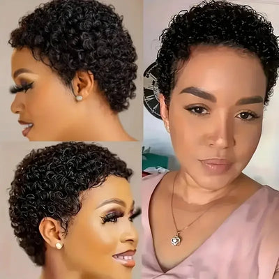 Short Curly Human Hair Wigs For Women Full Machine Made Kinky Curly Wigs Human Hair 150% Density Pixie Cut Wig