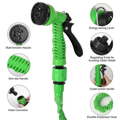 Retractable Garden Hose Flexible Hose with 7 Functional Nozzles, Outdoor Lightweight Hose Gun for Gardening Lawn Pet Cleaning