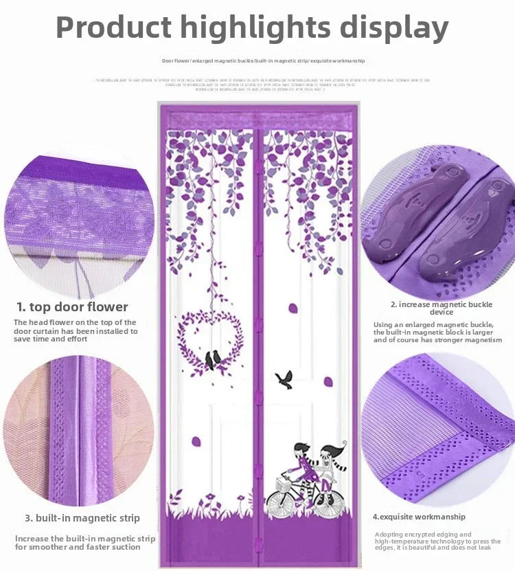 Magnetic Door Screen Curtain Automatic Closing Mosquito Insect Proof Net with Powerful Magnets Home Decor for Summer Ventilation
