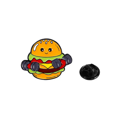 New Statement Fitness Food Man Collection Enamel Brooch Pizza Ice Cream Barbell Hamburg Donut Dumbbell Pins