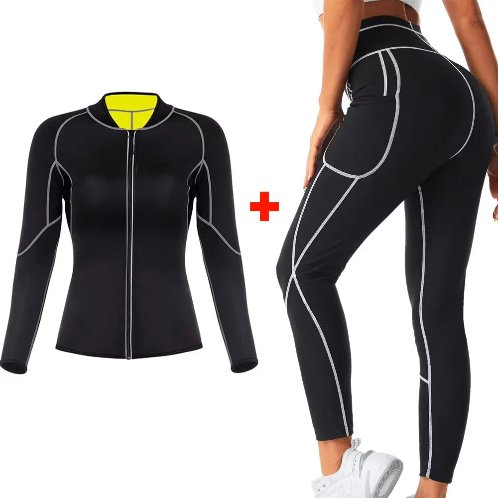 Hot Sauna Suit Sauna Sweat Pants Hot Thermal Sweating Shapers Women Weight Loss Fat Burning Corset Body Shaper Slimming Coats
