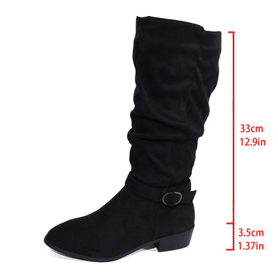 Women Knee High Boots Autumn Winter Female Shoes Fashion Female Slip-on Folds Low Heel Pointed Toe Long Boots Botas De Mujer 983