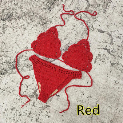 3 Piece Hand Crochet Beach Bikini Set Women Swimwear Cover UP Mini Skirt Swimsuit Suit