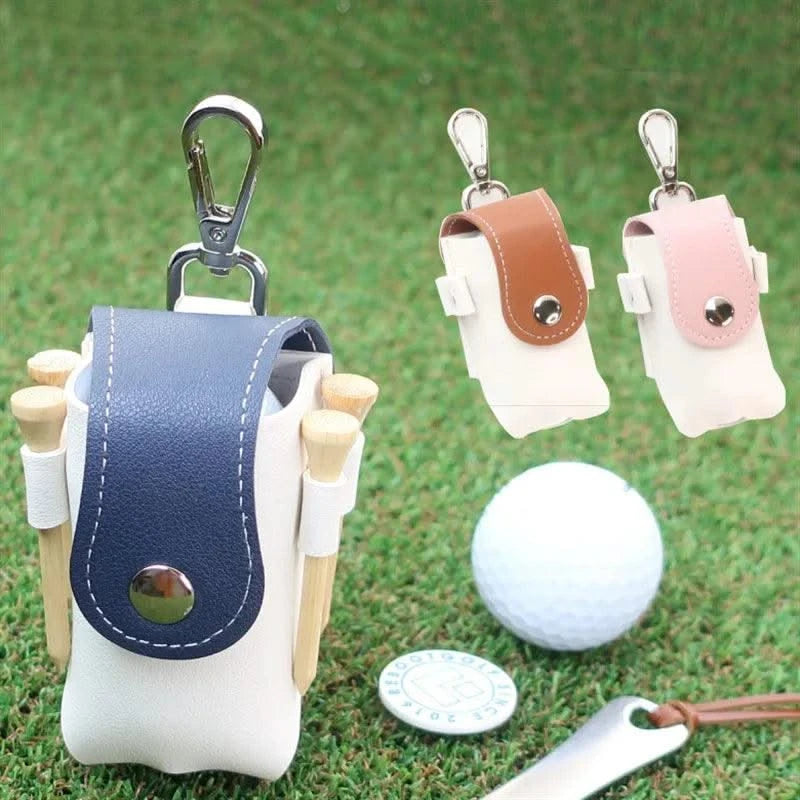 Golf Ball Mini Bag PU Leather with Golf Tees Golf Ball Pouch Hang on Waist Bag Golf Belt Gift for Husband Golf Sport Accessories