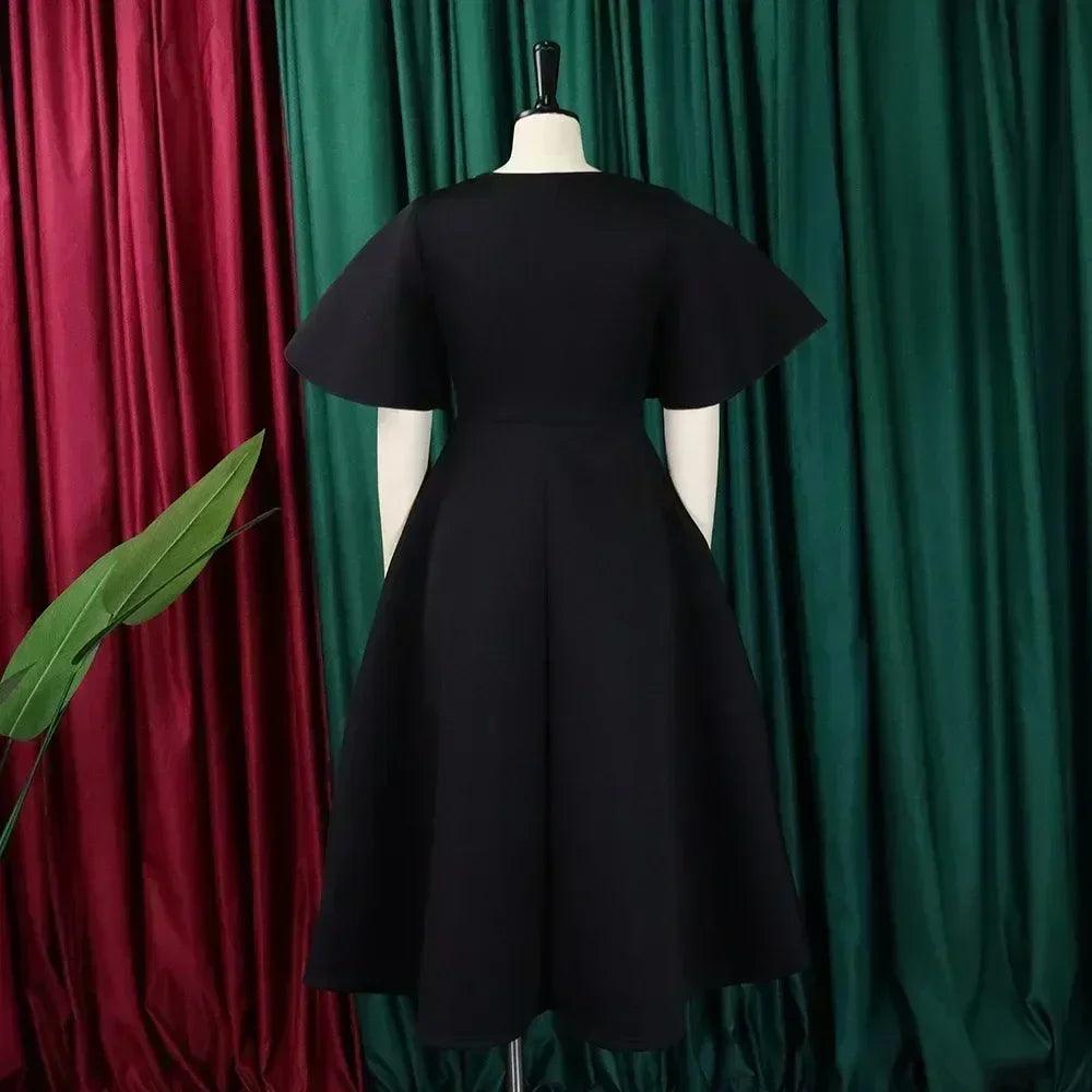 Elegant party dresses for women v neck ruffles sleeve high waisted pleated mid calf luxury birthday dinner vestidos