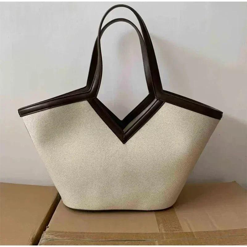 Fashion brand designer tote bags light luxury high-end v-shaped handbag simple versatile canvas bag large capacity