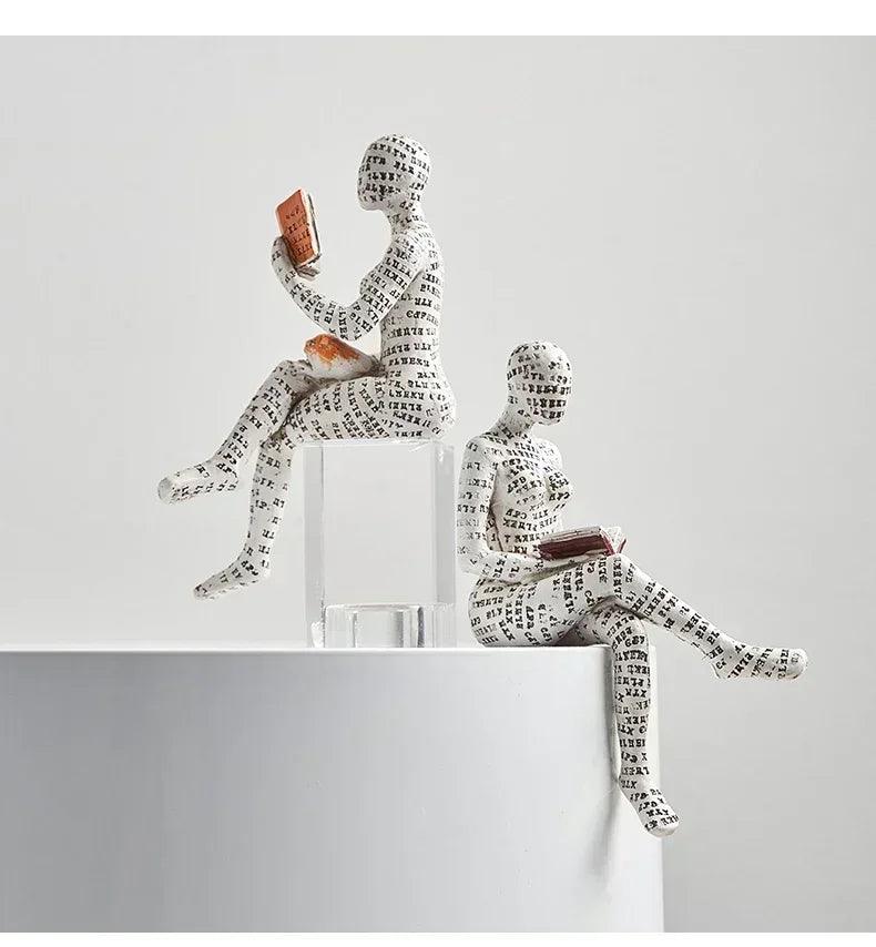 Home desk top bookshelf decoration reading woman resin crafts small ornaments
