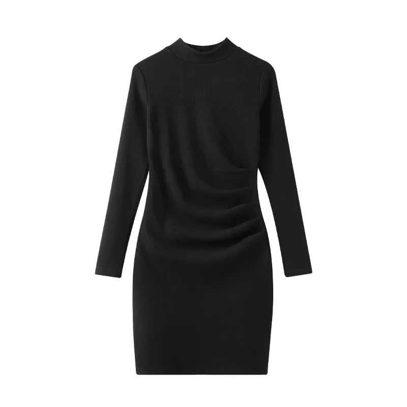 Half Turtleneck Dress Women's Autumn Winter Clothing Covering Flesh Slimming Long Sleeve Hip-covering Bottoming Skirt Trendy