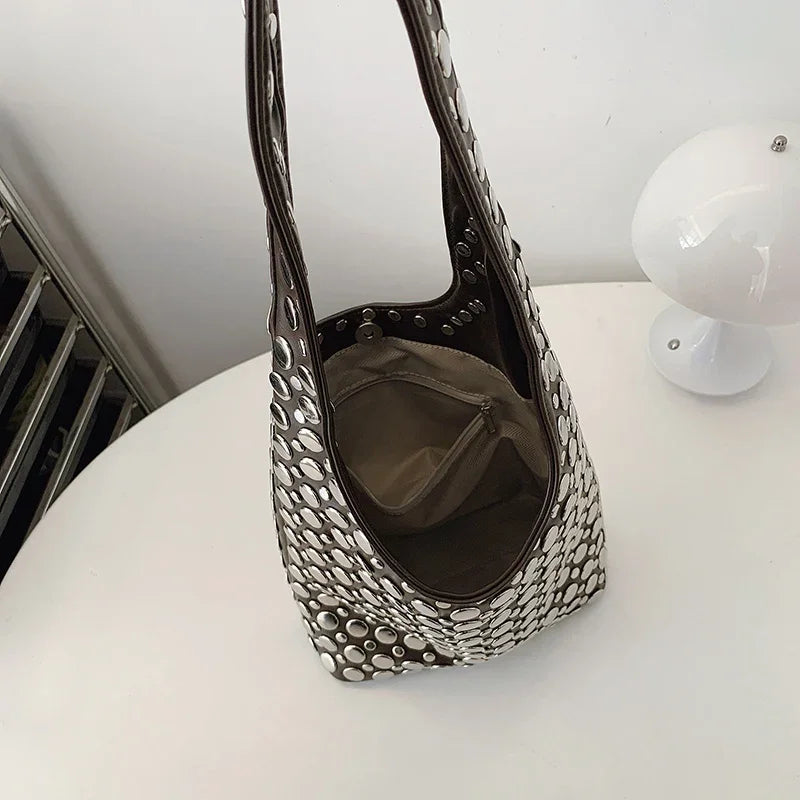 Designer Geometric Shoulder Bag For Women Top Brand Handbag Luxury Shiny Rivet Handmade Evening Clutch Bag Fashion Party Purse