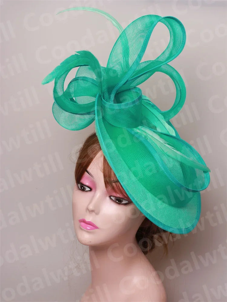 Royal Ascot Red Hair Fascinator Veils Hat Women Church Wedding Fascinaors Hat Headband Feather Derby Headpiece Ladies Chapeau