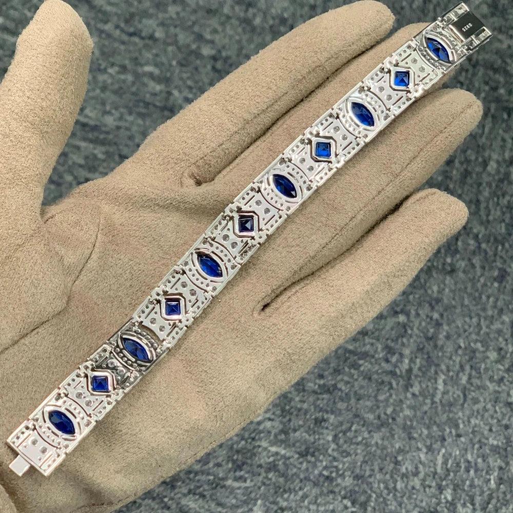 Wong Rain Elegant 100% 925 Sterling Silver Marquise Cut Sapphire Gemstone Women Bracelets Bangle Fine Jewelry Anniversary Gifts