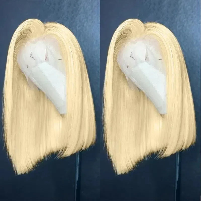 Blonde Bob Wig Human Hair Pre Plucked with Baby Hair Straight 613 Bob Wig Human Hair 180% Density 13x4 HD Transparent Lace Wigs