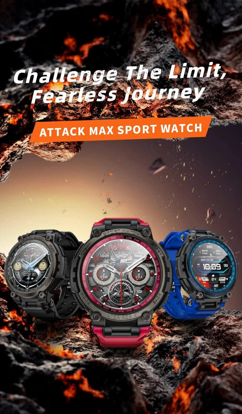 LOKMAT New ATTACK MAX Sport Rugged Smart Watch BT Calls Waterproof Military Smartwatches Heart Rate Monitor Fitness Tracker