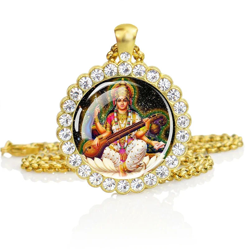 Hinduism Necklace Ganesha Goddess Kashmi Vishnu Rhinestone Pendant Shiva Amulet Charms Necklaces Women Indian Buddhism Jewelry