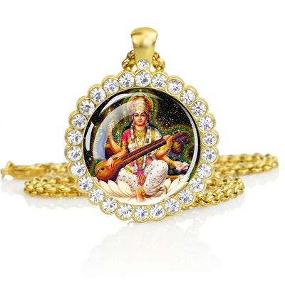 Hinduism Necklace Ganesha Goddess Kashmi Vishnu Rhinestone Pendant Shiva Amulet Charms Necklaces Women Indian Buddhism Jewelry