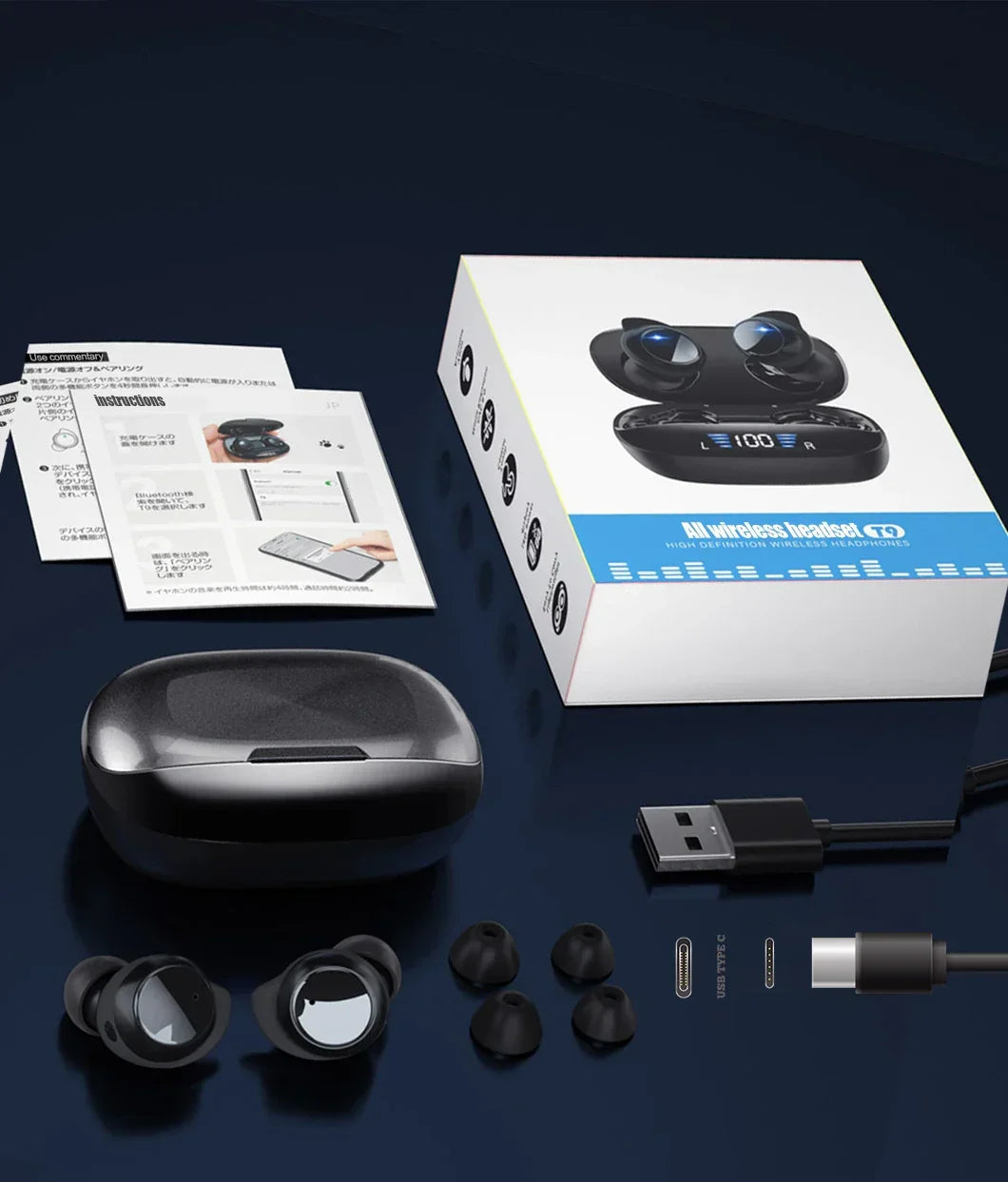 Wireless Earbuds Wireless 5.3 Headphones 48Hrs Music Bluetooth Earphones with Charging Case in Ear Headset with Mic LCD Display