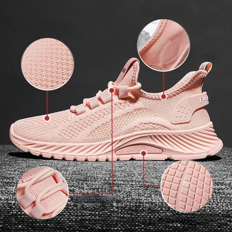2025 Designer Women Casual Sneakers Sports Shoes Fashion Brand Lace Up Loafers Female Knitted Mesh Breathable Shoes for Women