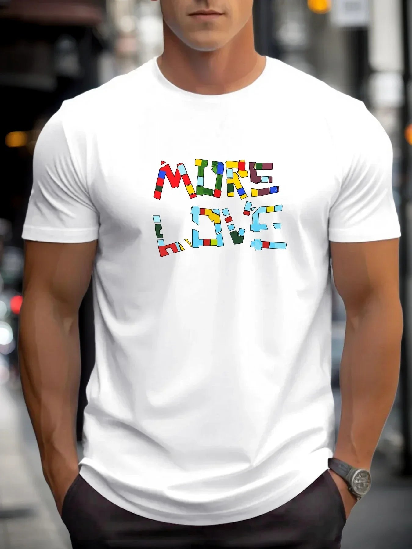 T Shirts For Man MUER LOVE 100% Cotton Graphic Printing Summer Round Neck T-Shirt Casual Breathable Street Style Daily Top