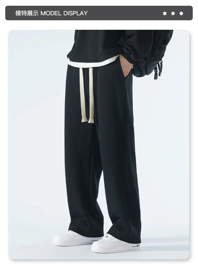 New Men's Casual Pants Wide Leg Straight 65% Cotton Fabric Outdoor Sweatpants Neutral High-quality Soft Long Baggy Trousers