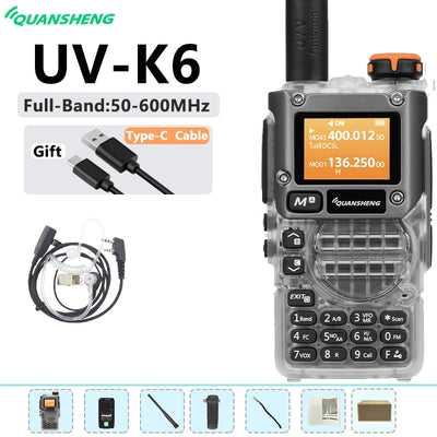 New Quansheng UV-K6 UHF VHF Walkie Talkie UV-K5(8) Full Band Type-C Scrambler NOAA Wireless Copy Frequency Transparent Ham Radio