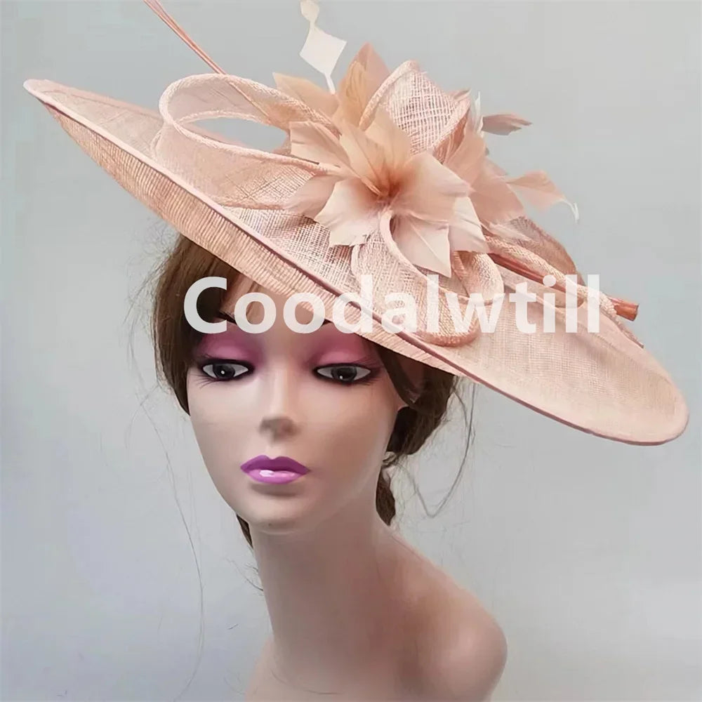 Royal Ascot Big Fascinator Hat Women Kentucky Derby Feather Large Hat Fascinator Party Wedding Headpiece Flower Church Chapeau