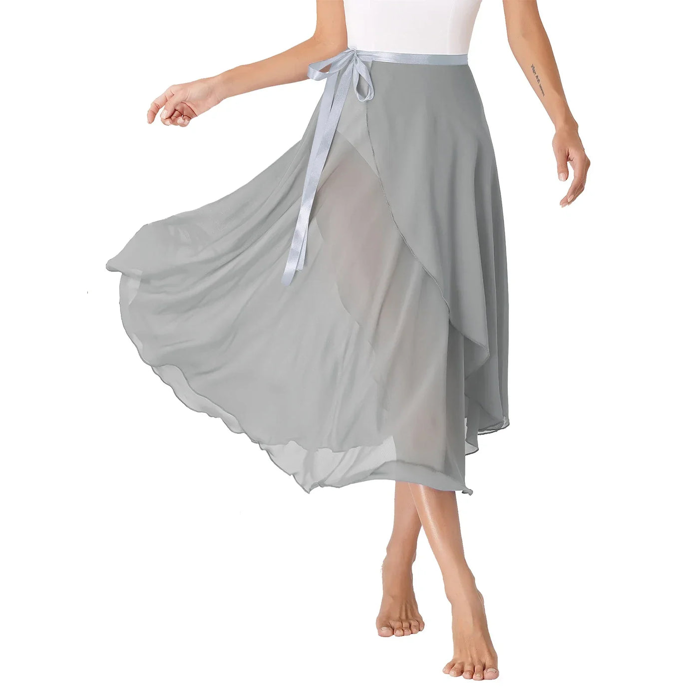 Womens Chiffon Lace-Up Flowy Skirt Ballet Modern Dance Training Costume Summer Solid Color High Waist Boho Midi Skirts Elegant