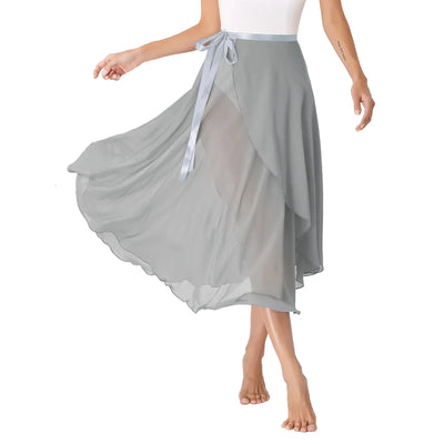 Womens Chiffon Lace-Up Flowy Skirt Ballet Modern Dance Training Costume Summer Solid Color High Waist Boho Midi Skirts Elegant