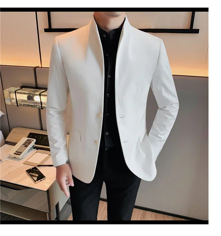 Blazer Hombre High Quality New Stand Collar Blazers For Men Single Breasted Slim Fit Formal Elegant Suit Jackets And Coats 4XL-M