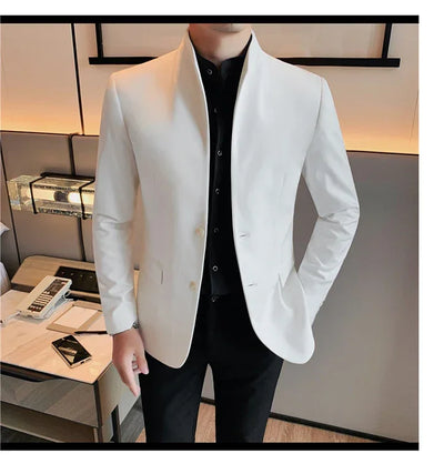 Blazer Hombre High Quality New Stand Collar Blazers For Men Single Breasted Slim Fit Formal Elegant Suit Jackets And Coats 4XL-M