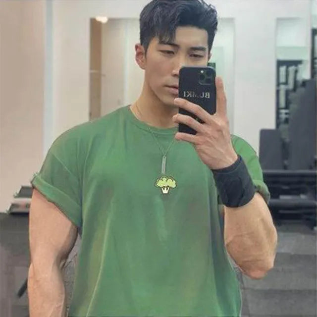 High Qualit gyms T shirt Men Bodybuilding print loose T-shirt Workout Fitness Tees Men Clothing cotton Short Sleeve Sports Shir