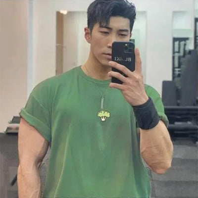 High Qualit gyms T shirt Men Bodybuilding print loose T-shirt Workout Fitness Tees Men Clothing cotton Short Sleeve Sports Shir