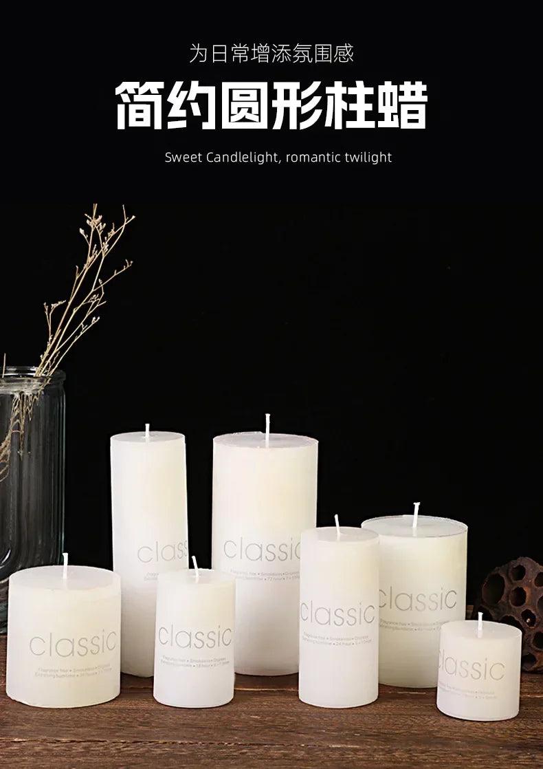 Classic european ivory white large cylinder candle smokeless tasteless romantic wedding hotel decoration holiday