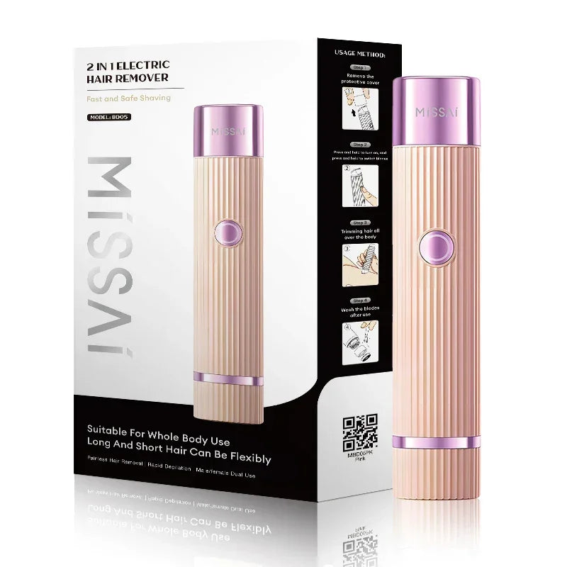 Electric Razors for Women 2in1 Bikini Trimmer Facial Mustache Shavers for Ladies Body Underarms Legs Portable Painless Epilator